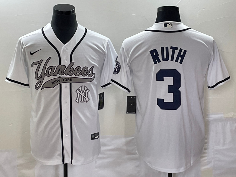Men's New York Yankees #3 Babe Ruth White With Patch Cool Base Stitched Baseball Jersey Men's New York Yankees #3 Babe Ruth White With Patch Cool Base Stitched Baseball Jersey